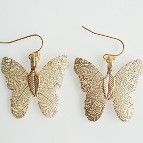 Natural Leaf Butterfly Earring in Gold