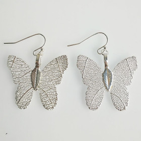 Natural Leaf Butterfly Earring in Silver