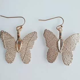 Natural Leaf Butterfly Earring in Rose Gold