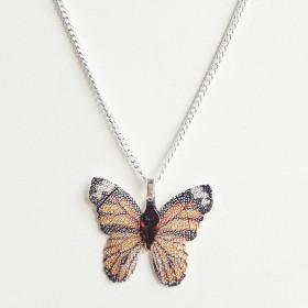 Multi Yellow Butterfly Necklace with Chain in Silver Tone