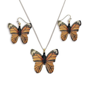 Natural Leaf Multi Yellow Butterfly Necklace and Earring Set in Silver