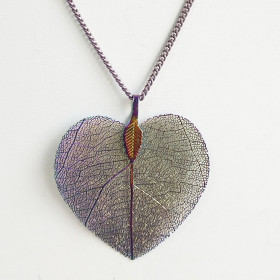 Natural Leaf Long Heart Necklace in Rainbow Colour