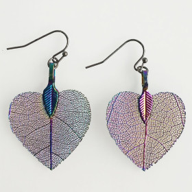 Natural Leaf Heart Earring in Rainbow Colour