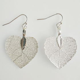 Natural Leaf Heart Earring in Silver