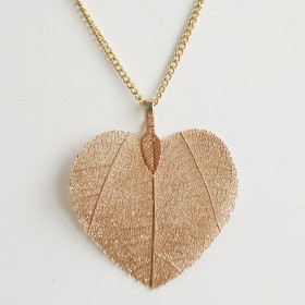 Natural Leaf Long Heart Necklace in Gold