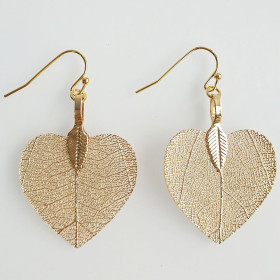 Natural Leaf Heart Earring in Gold