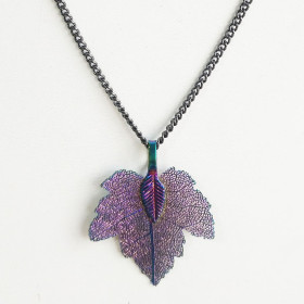 Natural Leaf Necklace in Rainbow Colour