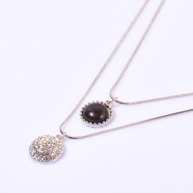 Two-Layers Crystal&Semi-precious Round Stone Necklace