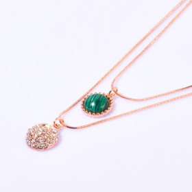Two-Layers Crystal&Semi-precious Round Stone Necklace
