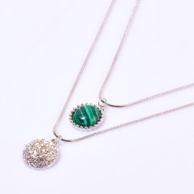 Two-Layers Crystal&Semi-precious Round Stone Necklace