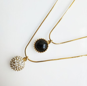 Two-Layers Crystal&Semi-precious Round Stone Necklace