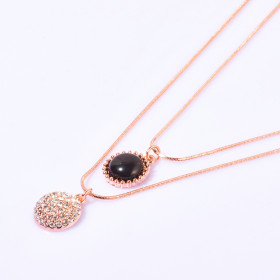 Two-Layers Crystal&Semi-precious Round Stone Necklace