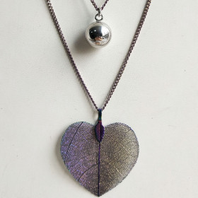 Natural Heart Leaf & Ball Two-layers Necklace in Rainbow