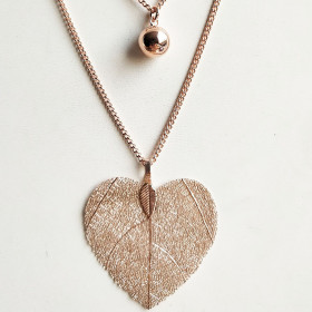 Natural Heart Leaf & Ball Two-layers Necklace in Rose Gold
