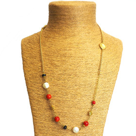 Coral and Mother of Pearl Gold Plated Necklace