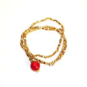 Three Strands Gold Plated Bracelet with Coral Charm