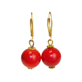 Coral Dangling Gold Plated Earrings with Level Back