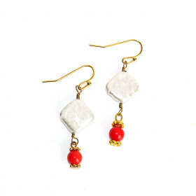 Coral and Mother of Pearl Gold Plated Earrings