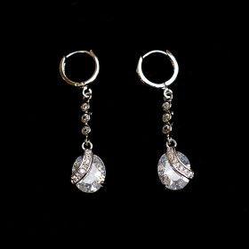 2 Ct Oval CZ Drop Earrings with Brass in Rhodium