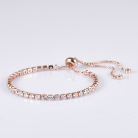 Adjustable Clear Tennis CZ Bracelet with Rose Gold brass backing