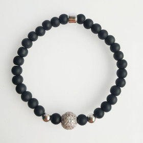 CZ Ball and Black Beads Elastic Bracelet