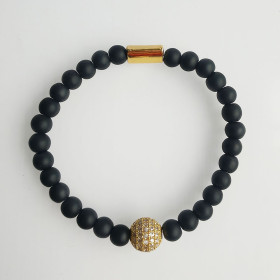 CZ Ball and Black Beads Elastic Bracelet