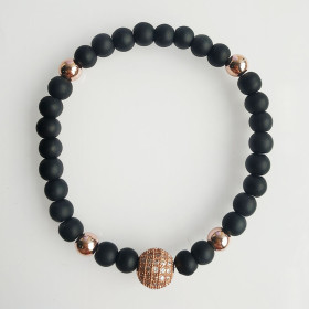 CZ Ball and Black Beads Elastic Bracelet