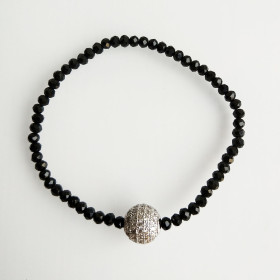 CZ Ball and Black Beads Elastic Bracelet