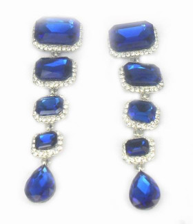 Geometric Royal Blue Crystal Long Earrings