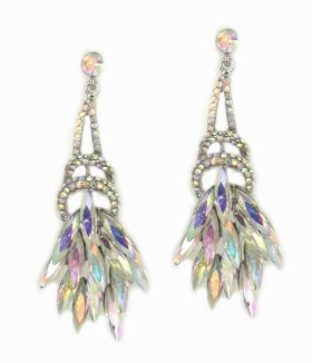 Peacock Feather Long AB Crystal Earrings