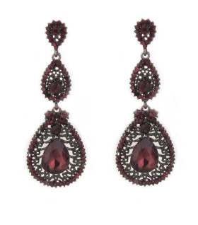 Long Teardrop Burgundy Crystal Earrings