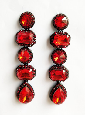 Long Gorgeous Geometric Red Earrings