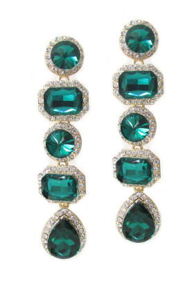 Long Gorgeous Geometric Emerald Earrings