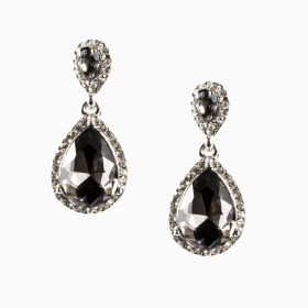 Black Diamond Teardrop Crystal Earrings on Rhodium Plating