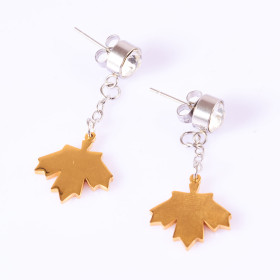 Stainless Steel Two Tone Maple Leaves Earrings