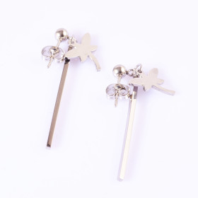 Stainless Steel Dragon Fly with Baton Earrings