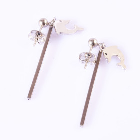 Stainless Steel Dolphin with Baton Earrings