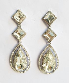 Chunky Diamond Teardrop Clear Earrings in Rhodium Plating