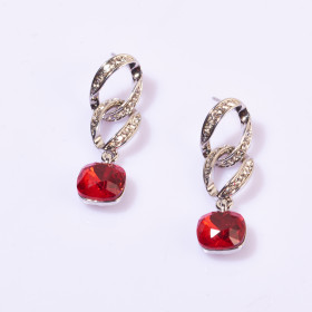 Square Crystal Mobius Link Earring in Rhodium