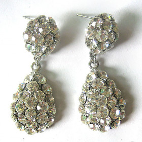 Clear Crystal Half Dome with Teardrop Earrings on Rhodium