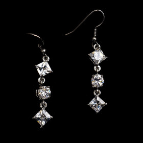 Clear Square CZ Earring with Brass in Rhodium Plating