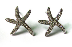 Clear Crystal Sea Star Earring on Rhodium